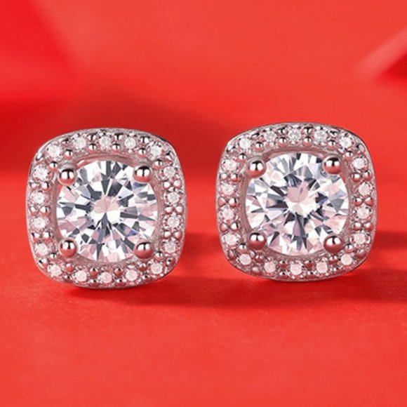 Moissanite Diamond Stud Earrings 925 Sterling Silver Round Halo Wedding Jewelry